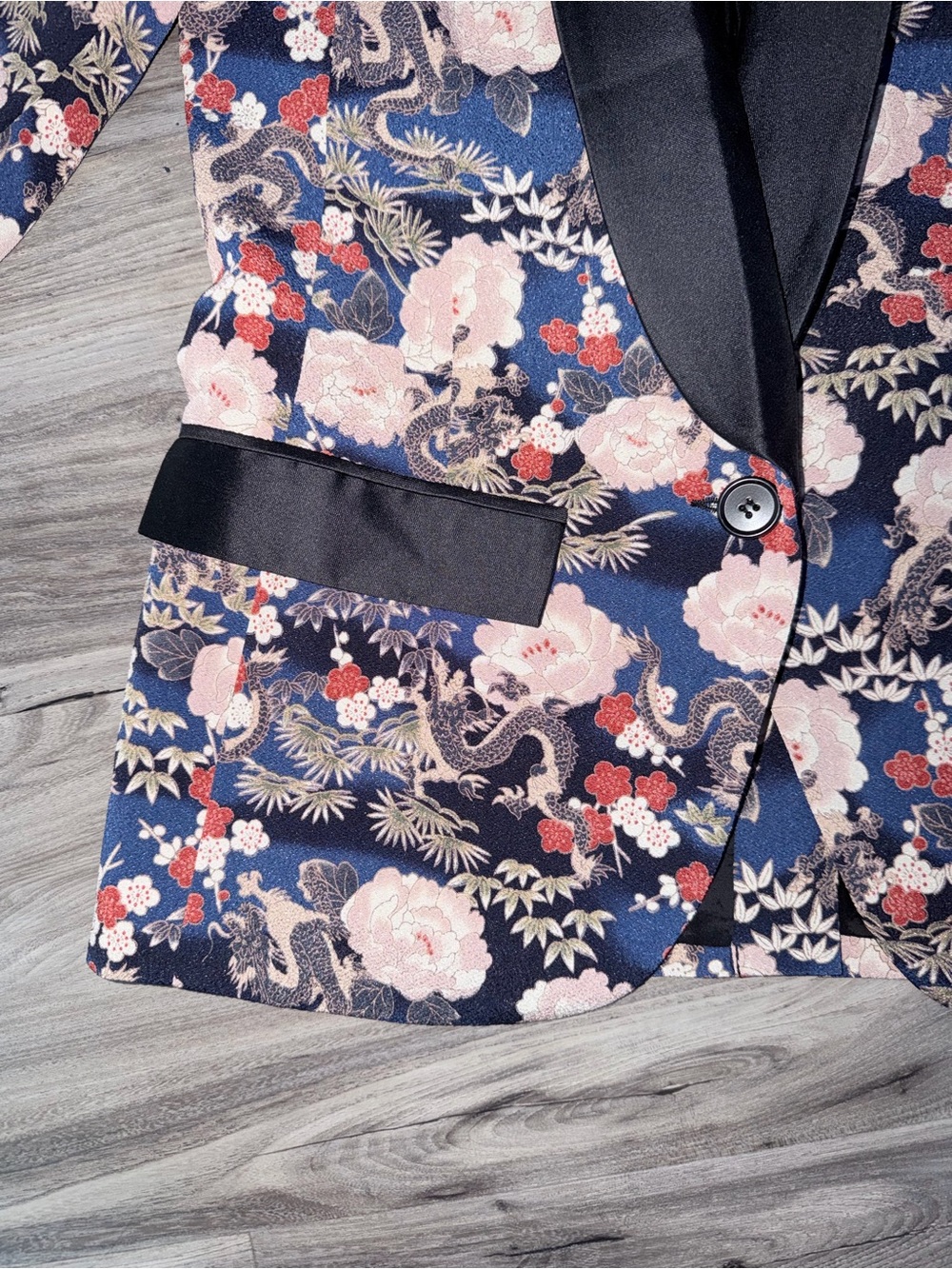 Smythe Navy Floral Satin Collar Blazer - Picture 3 of 9